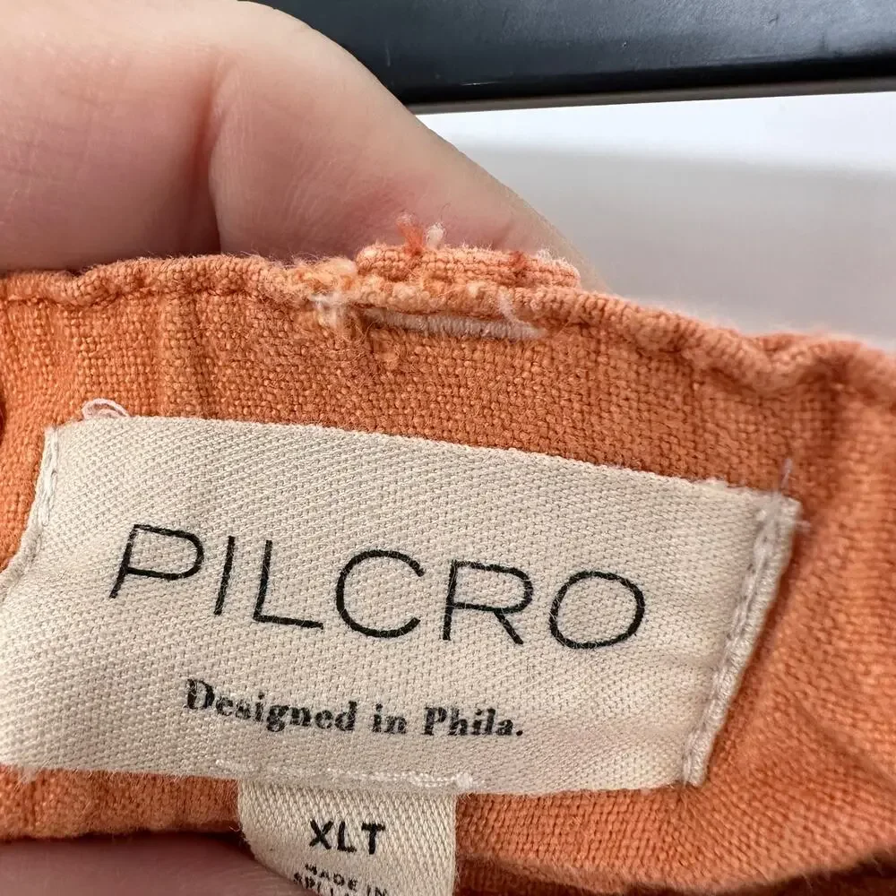 ANTHROPOLOGIE Pilcro Slim Linen Beach Cargo Pants in Orange // 31T